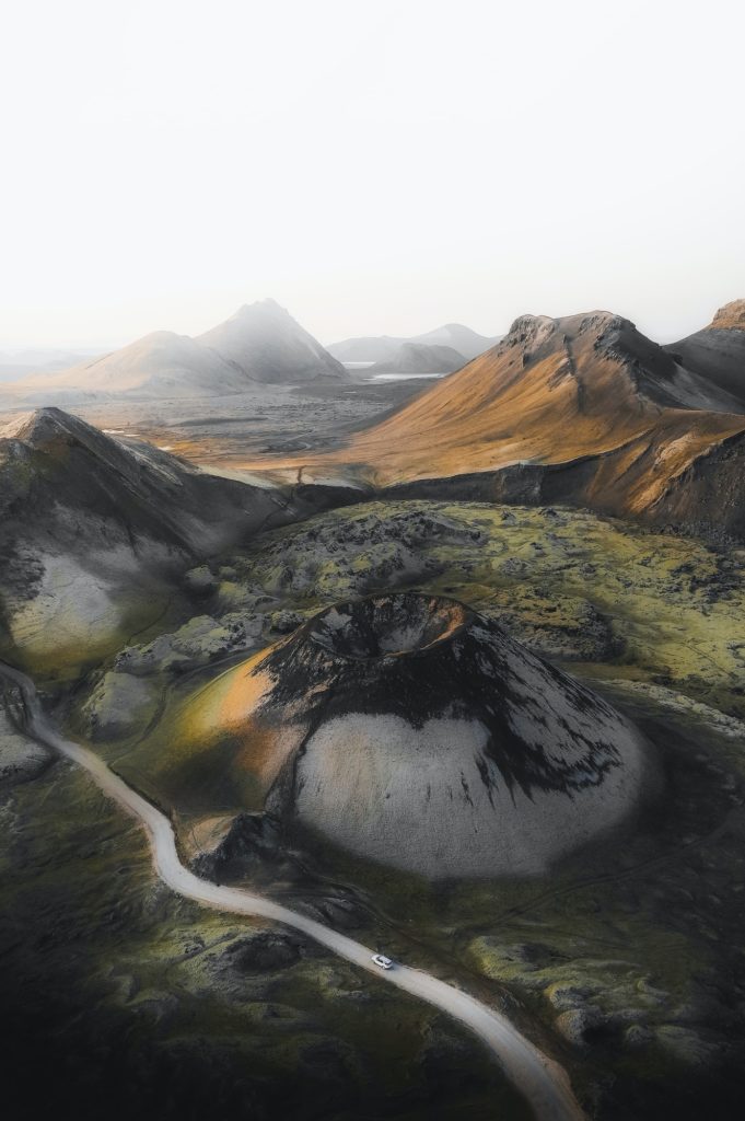 Drone shot of the volcano, Iceland