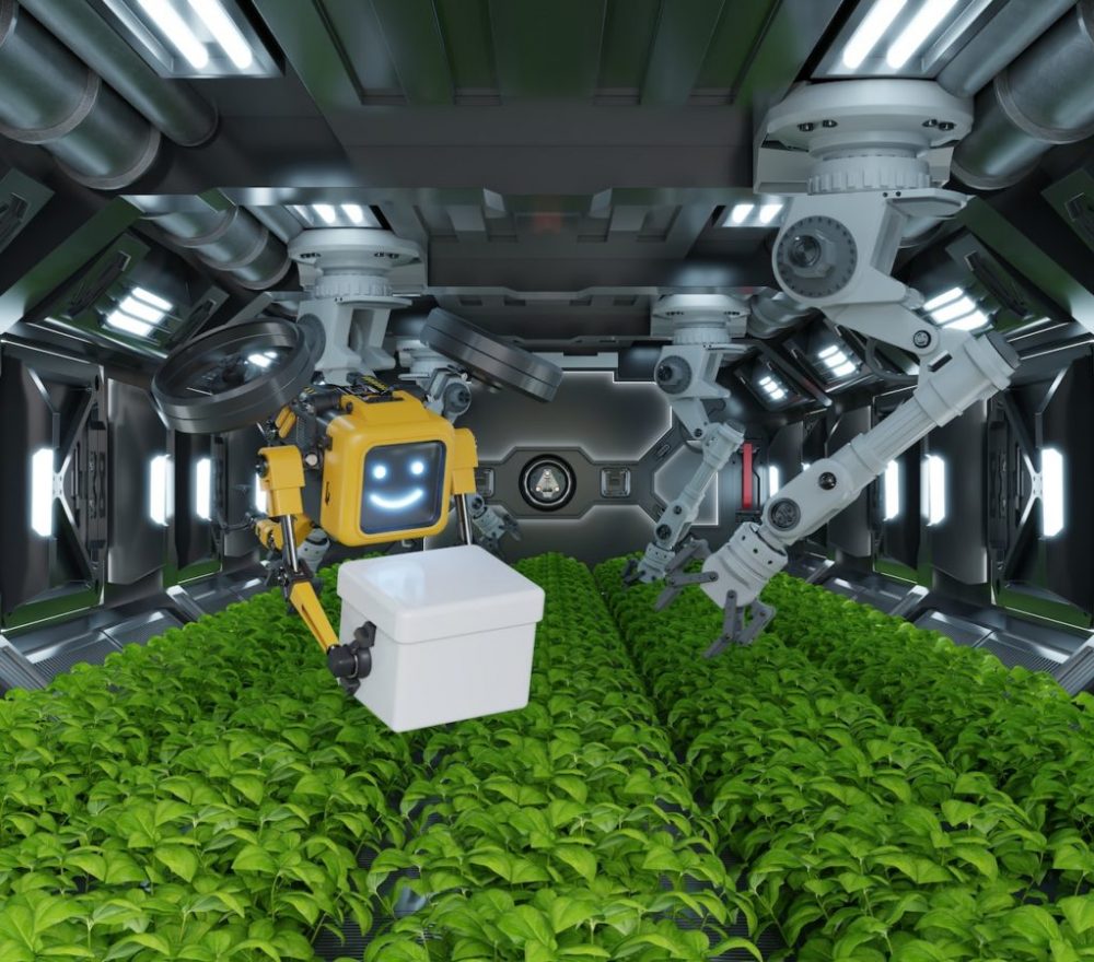 Robotic in agriculture futuristic concept.