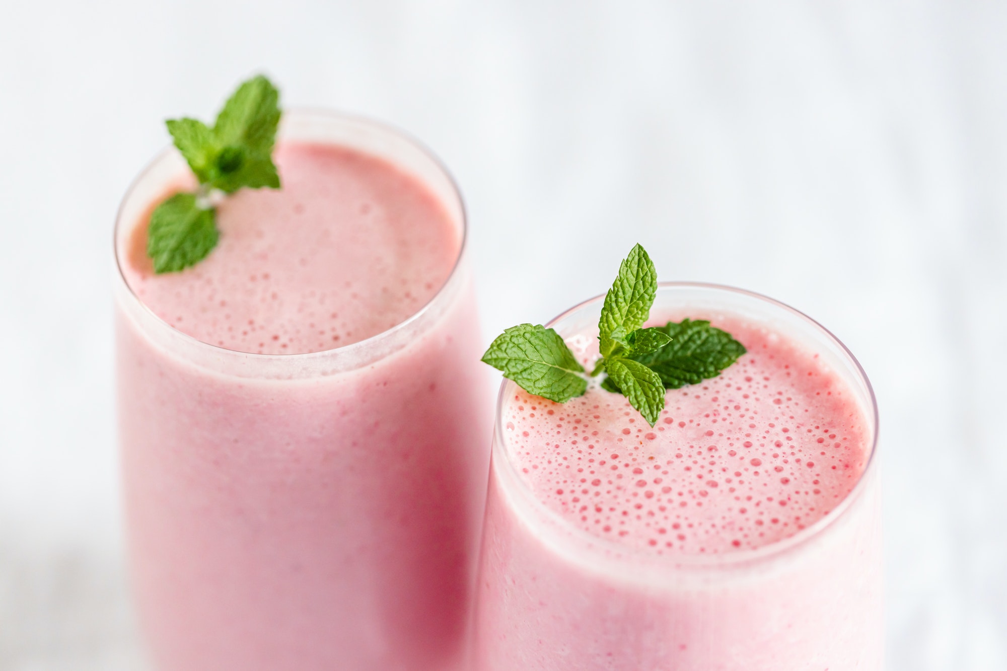 Closeup Of Strawberry Smoothie with Mint.