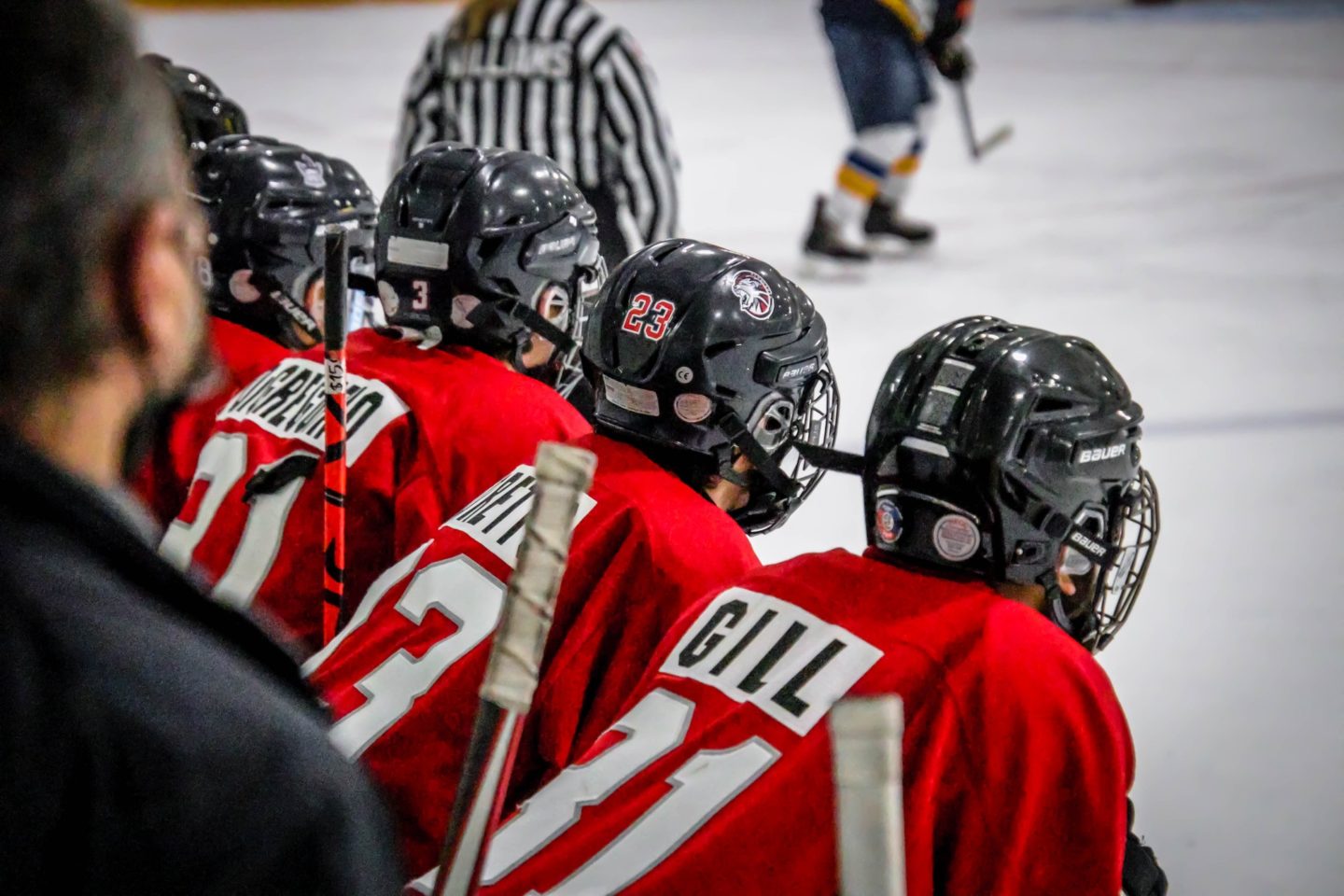 Ice hockey team of teen boys during the game