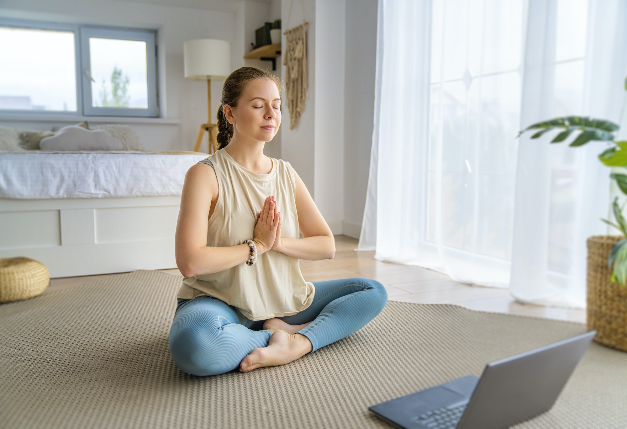 woman is doing meditation