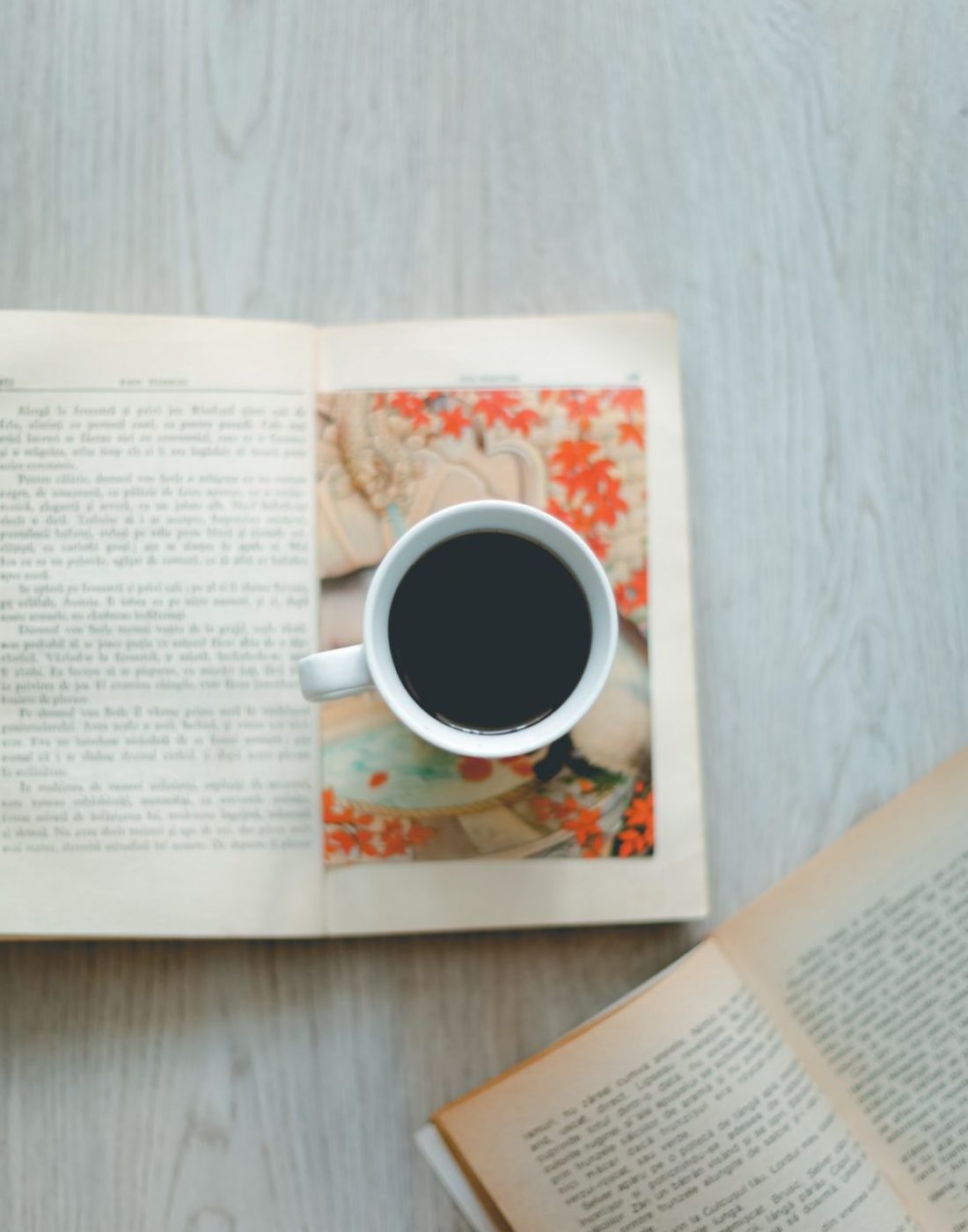 Vintage photo of coffee and books