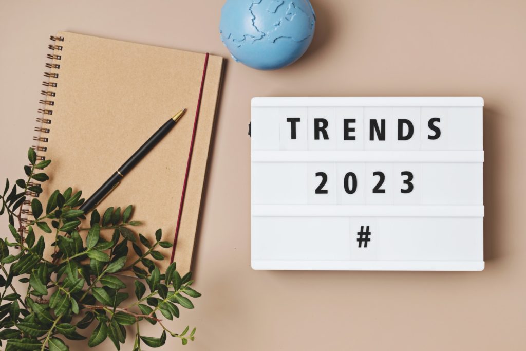 Lightbox with text trends 2023. Tendencies for new year idea