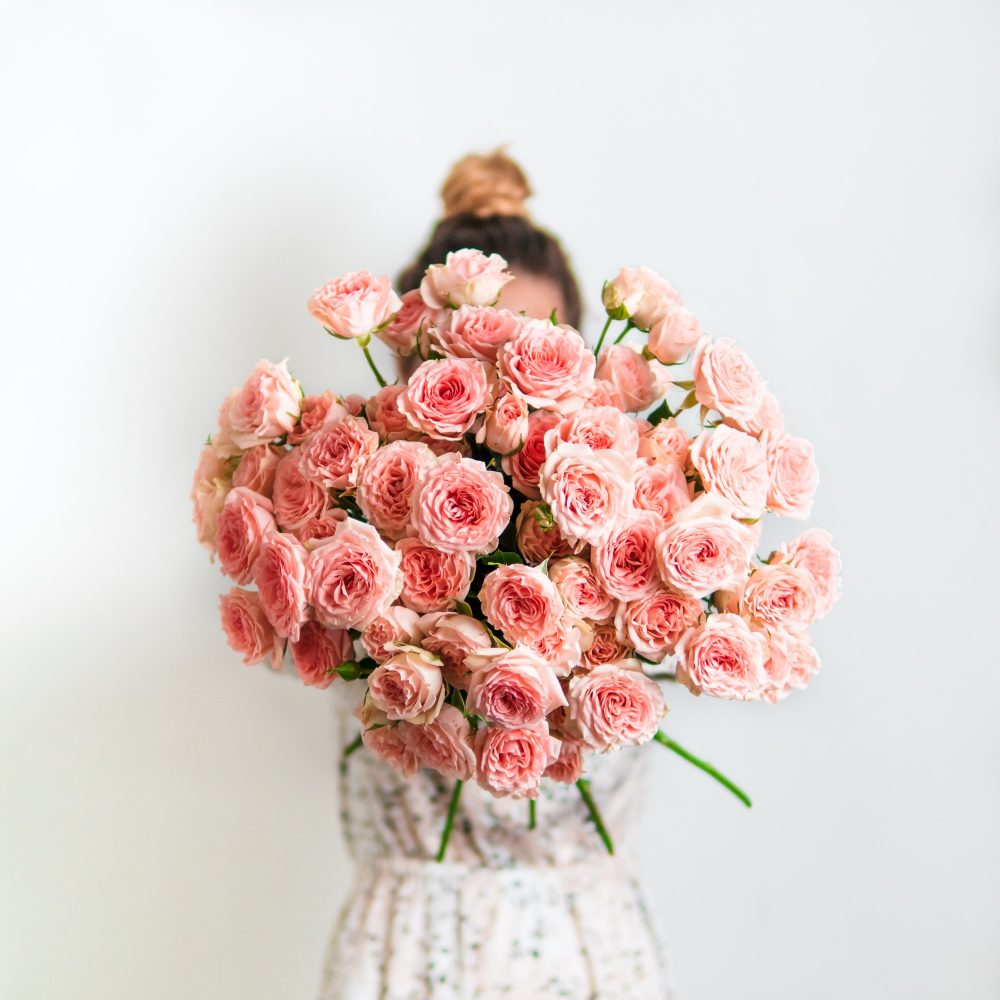 Pink bouquet, copy space