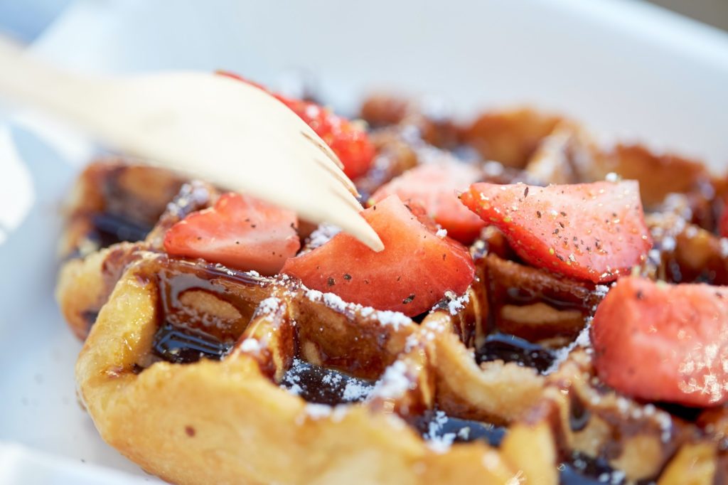 waffle with strawberry and sauce
