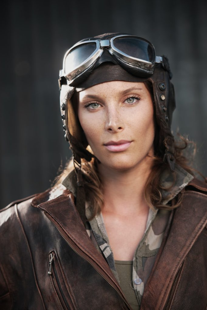 Female aviator: fashion model portrait