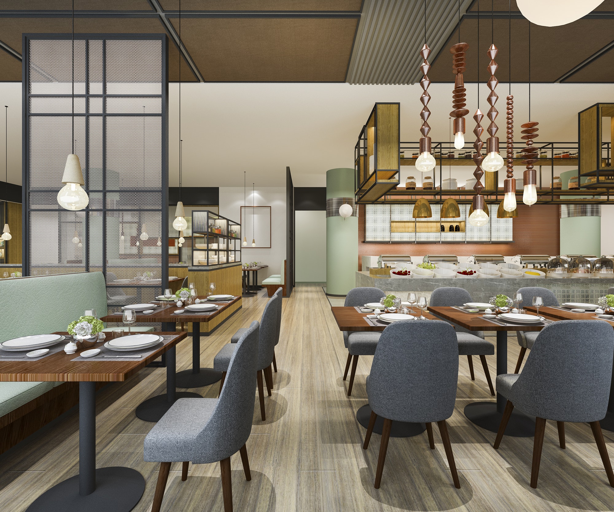 3d rendering loft and luxury hotel reception and vintage cafe lounge restaurant