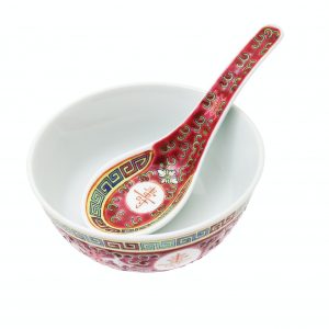 Chinese ceramic bowl and spoon