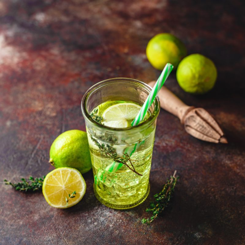 Lime Lemonade with thyme and ice.