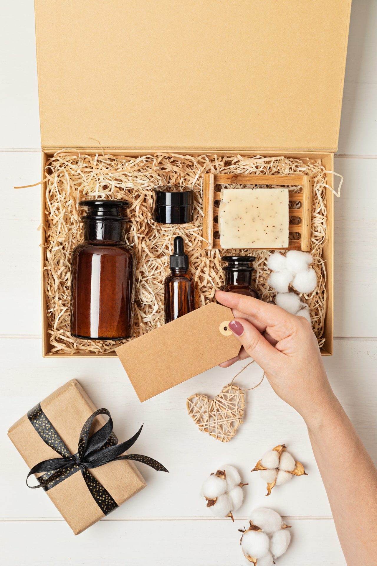 Self care package, seasonal gift box with plastic free organic cosmetics products