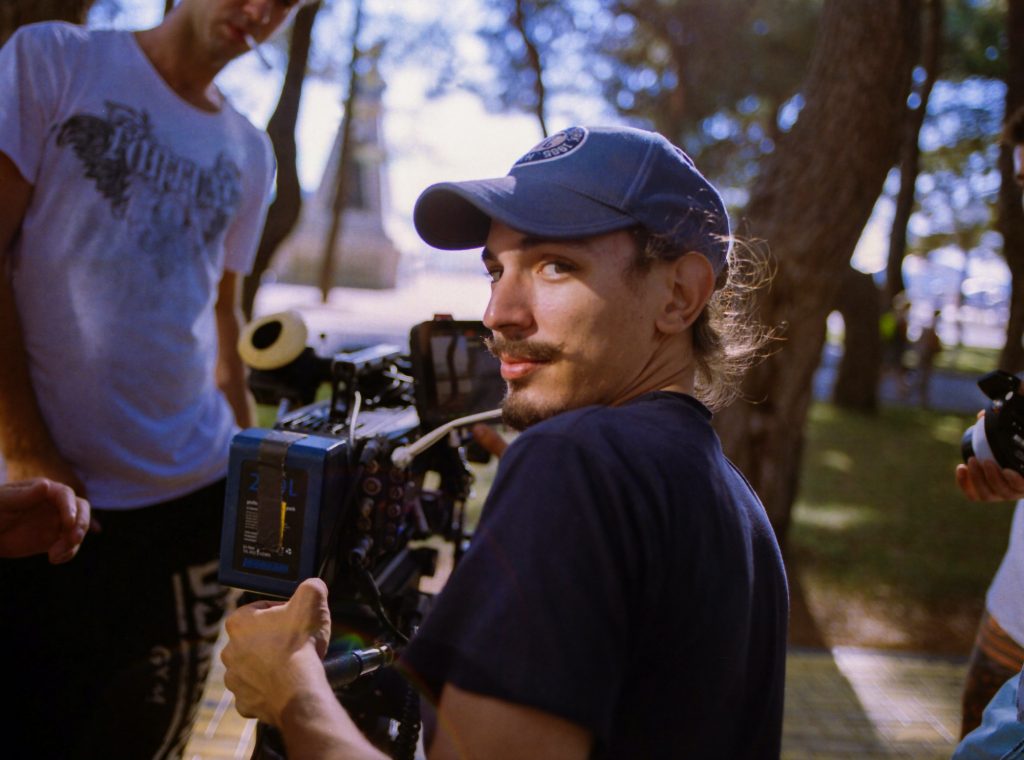 Director of photography shooting on big cinema camera. Cameraman, movie, shoot film, shooting