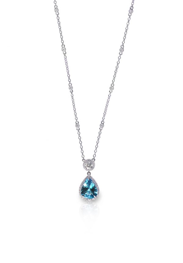Blue topaz aquamarine diamond necklace with chain