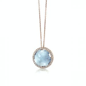 Blue topaz Cushion Cut gemstone diamond pendant necklace