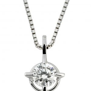 Circular solitaire diamond pendant in silver