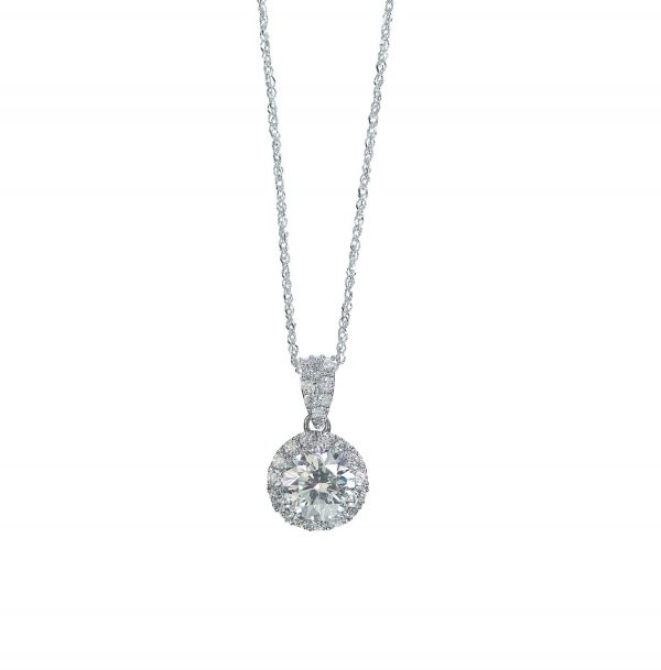 Diamond halo Pendant necklace on a chain