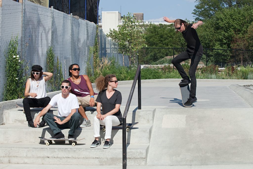 Skateboarders at skate park