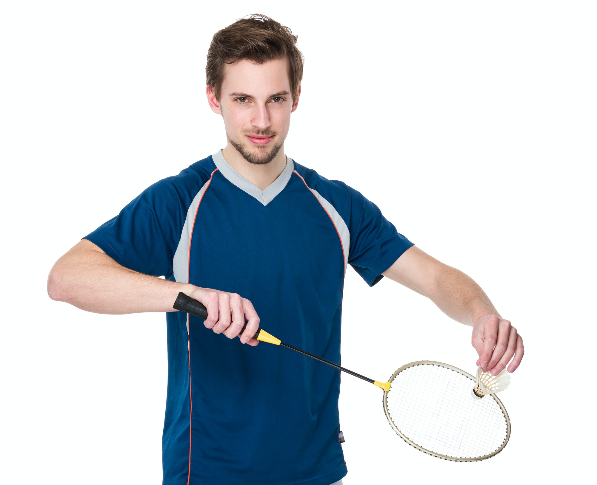 Sport man serving badminton