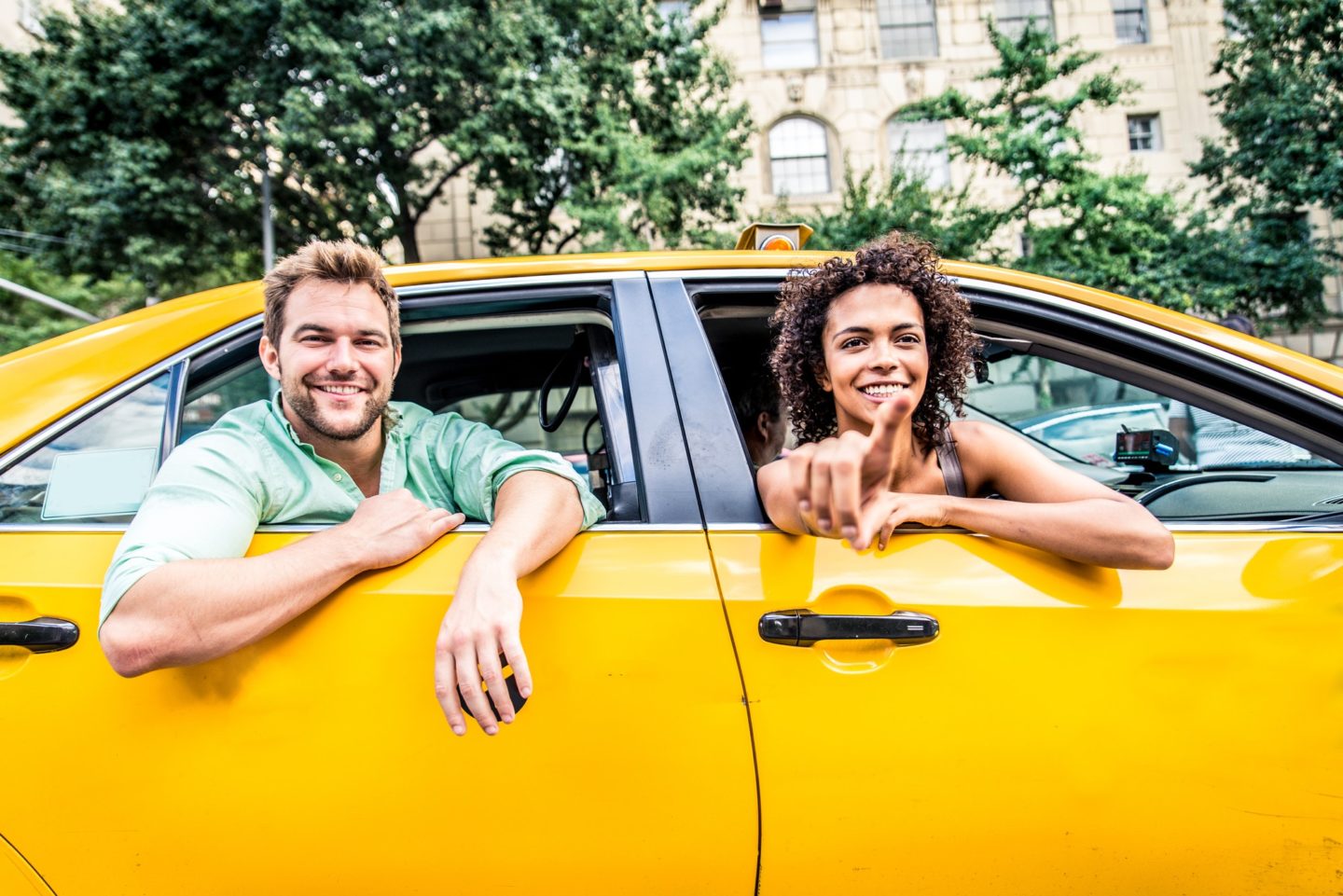 Couple on a taxi in Manhattan