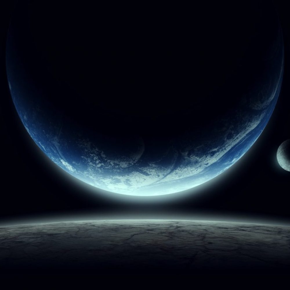 Space illustration with moon and planet in space